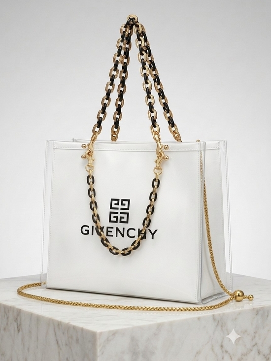 Givenchy Handbags - Givenchy Paper Shopping Bag In PVC Plastic with Gold & Black Chain Straps